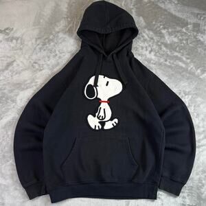 Peanuts Snoopy Hoodie Black Graphic Pullover Mens Medium Streetwear